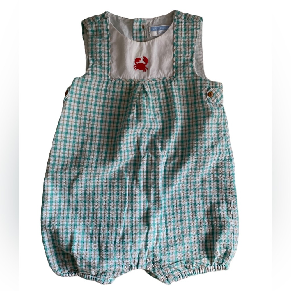 Janie and Jack checkered baby crab romper